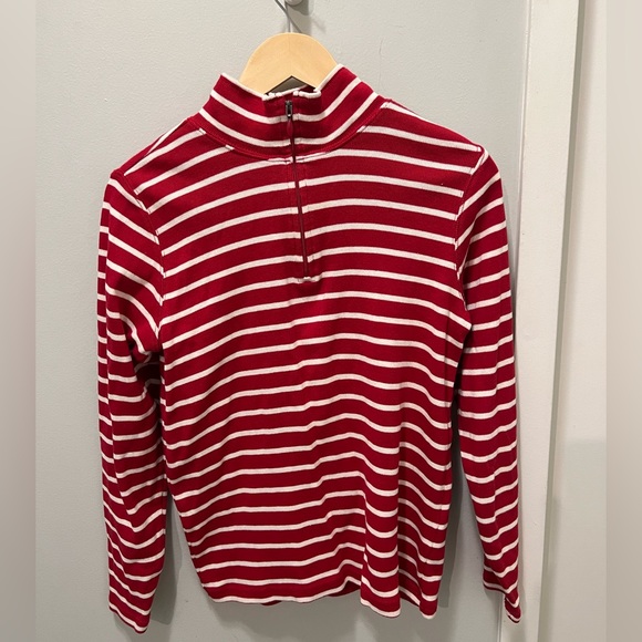 L.L. Bean Red and White Quarter-Zip Women’s Size M - Picture 1 of 7
